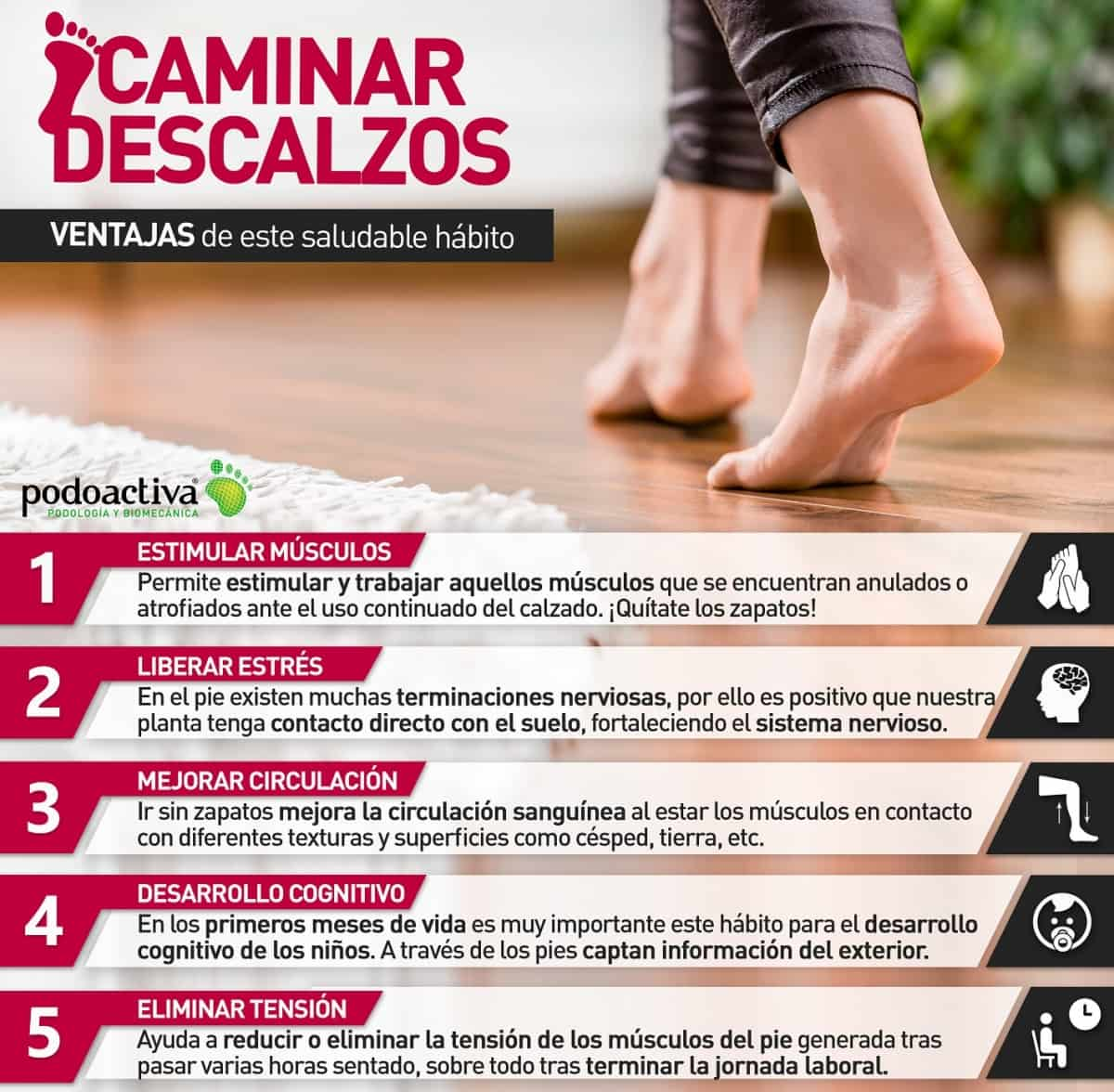 beneficios de caminar descalzo infografia